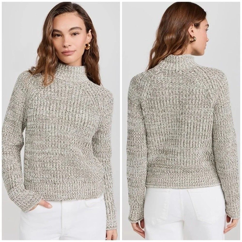 Madewell green/brown Vernon Marl Cotton Mock Neck Pullover Sweater XXL